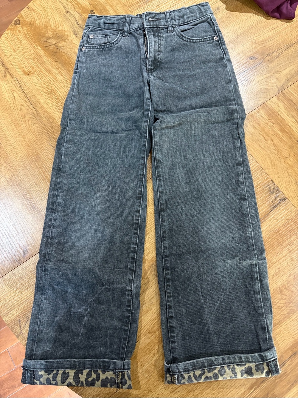 Zara Black Wide-Leg Jeans with Leopard Cuff